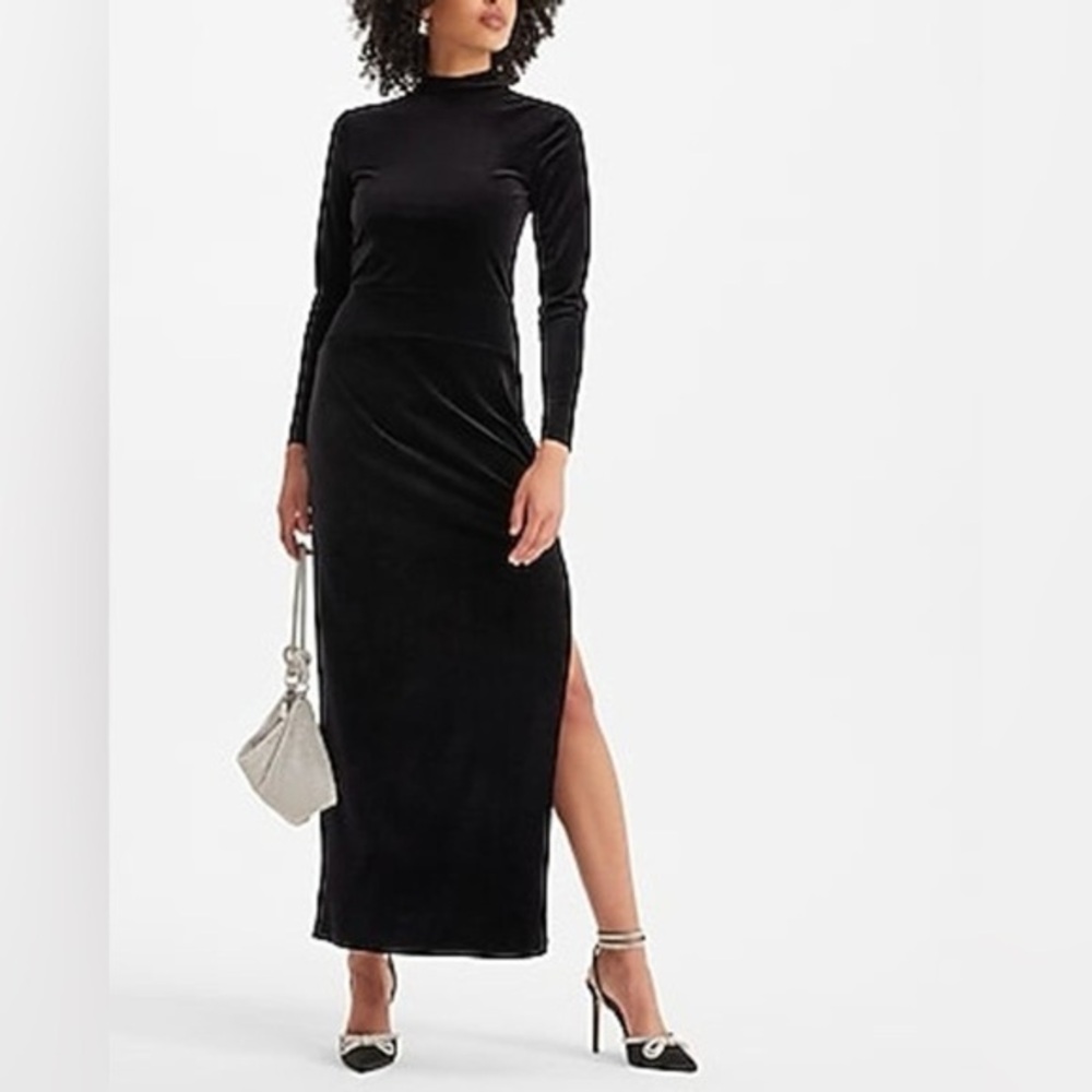 NWT Express Velvet Mock Neck Side Slit Open Back Maxi Dress Size Small